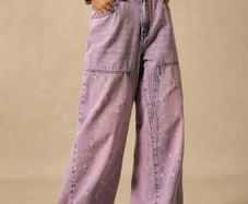 Estelle Shein Light Purple Wide Leg Jeans Size UK 14
