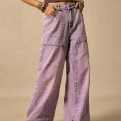 Estelle Shein Light Purple Wide Leg Jeans Size UK 14
