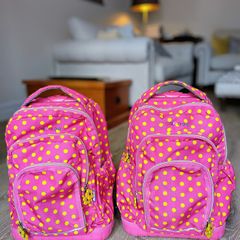 JWorld New York Rolling School Bags Hot Pink with Yellow Polka Dots