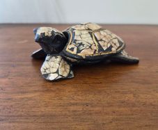 Vintage Solid Wood Hand Carved Turtle Tortoise Jewelry Trinket Box