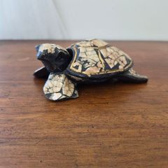 Vintage Solid Wood Hand Carved Turtle Tortoise Jewelry Trinket Box