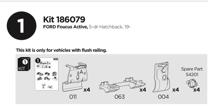 Thule kit 186079 (Ford focus 2019-) flush roof rail