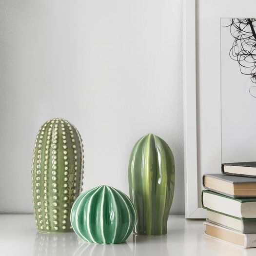 Decoration Set of 3 Green Ceramic Cacti