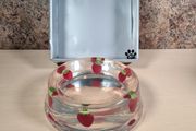 Designer Resin dog bowl with strawberries non slip pet dish bowl BRAND NEW