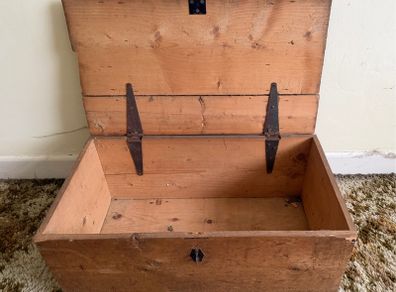 Antique Handmade Pitch Pine Campaign Chest