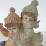 Children on slay sculpture on plinth ceramic vintage Image 2