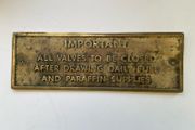 Vintage Copper Parafin information sign plate.