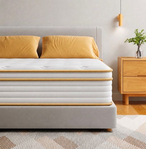 Kingsize Mattress 150x200 25cm Hybrid 5ft Mattress with Memory Foam & Pocket Springs 8-Layer 7-Zone Orthopaedic Euro Top Medium Firm for Pressure Relief & Motion Isolation(Yellow)