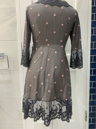 Odd Molly Grey lace & pink embroidered dress. Size 8/10