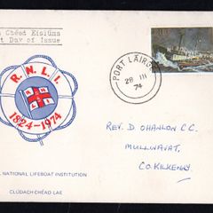 1974 Ireland 150th Anniversary of the Royal National Lifeboat Institution (RNLI) Commemorative Stamp First Day Cover (FDC) with Port Lairge (Waterford) steele cancel