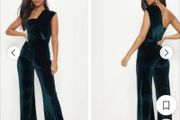 Pretty Little Thing green velvet jumpsuit
