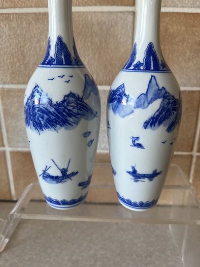 Chinese Pair Eggshell Porcelain Colbalt Blue/ White Elegant Vases