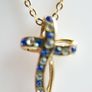 Vintage Gold Plated and Blue Austrian Crystal Cross Necklace length 16" Image 4
