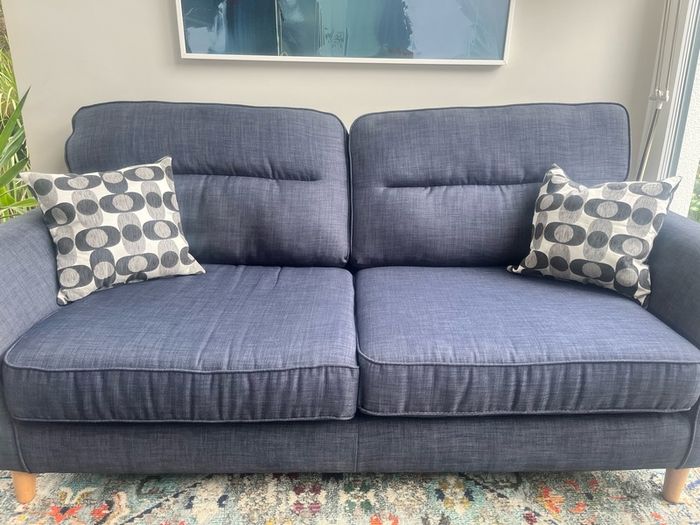 Navy Blue Three Seater Fabric Sofa