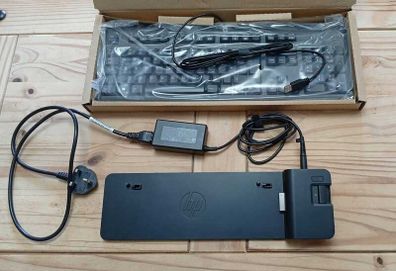 HP 2013 UltraSlim Docking Station (with AC Adapter) + HP Wired Keyboard