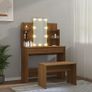 Dressing Table Set with LED Brown Oak Engineered Wood Image 3
