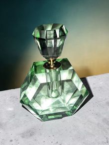 Extra heavy Art Deco cut crystal perfume bottle