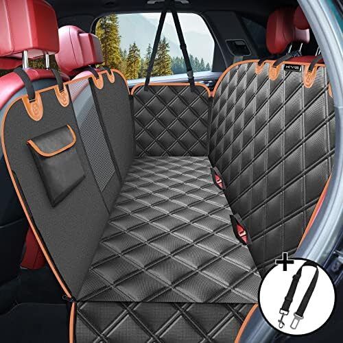 Dog Hammock for Car Back Seats with Side Protection and Mesh Visual Window, Durable Scratch Proof and Waterproof Pet Seat Cover for Cars/Trucks/SUV, 135 x 148 cm, Black&Orange