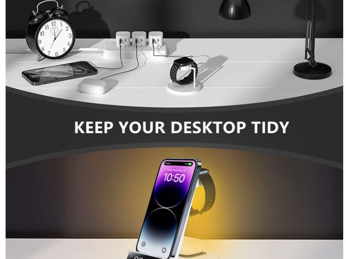 5-in-1 15w Magnetic Wireless Charger With Flashy Atmosphere Light/digital Clock