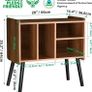 Record Player Table, Mid-Century Record Player Stand with Vinyl Storage Hold Up to 150+ Albums, Vinyl Record Cabinet with Adjustable Shelves, Wood Turntable Stand for Music Living Room, Oak Image 2
