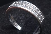 Vintage French 9ct White Gold Double Row Diamond Ring  Hallmarked  Size 53.5