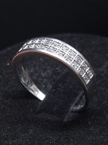 Vintage French 9ct White Gold Double Row Diamond Ring  Hallmarked  Size 53.5