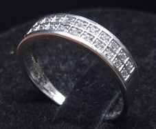 Vintage French 9ct White Gold Double Row Diamond Ring  Hallmarked  Size 53.5