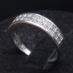 Vintage French 9ct White Gold Double Row Diamond Ring  Hallmarked  Size 53.5