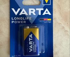 Varta alkaline transistor battery, voltage 9 Volt.