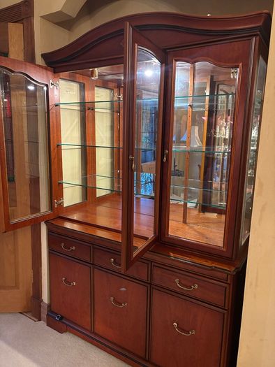Vintage Mahogany 3-Door Display Cabinet & Sideboard Dresser
