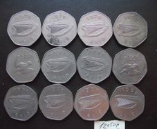 12 Irish coins@50 Pence (1978-1998)