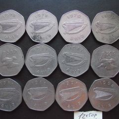 12 Irish coins@50 Pence (1978-1998)