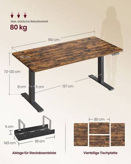 Electric Desk Height Adjustable Standing Desk 160 x 80 cm