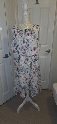Kelly & Grace Floral Shift Dress UK 18 Boho Midi Summer Occasion White