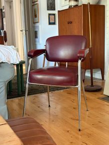 Fabulous Authentic Mid Century Chrome/ leatherette red Armchair