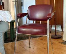 Fabulous Authentic Mid Century Chrome/ leatherette red Armchair