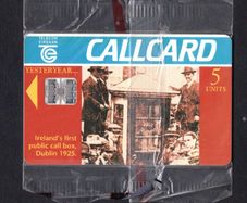1995 Ireland 5 unit complimentary Callcard was by Telecom Eireann. Includes a picture of Ireland's first call box dating back to the year 1925 (Schlumberger SC7) Call Card New and Sealed