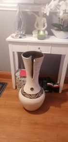 Extra large floor standing vase /home decor cream and brown could be painted /up styled heavy piece