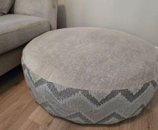 DFS Lawrie large round patterned and plain footstool, PRICE