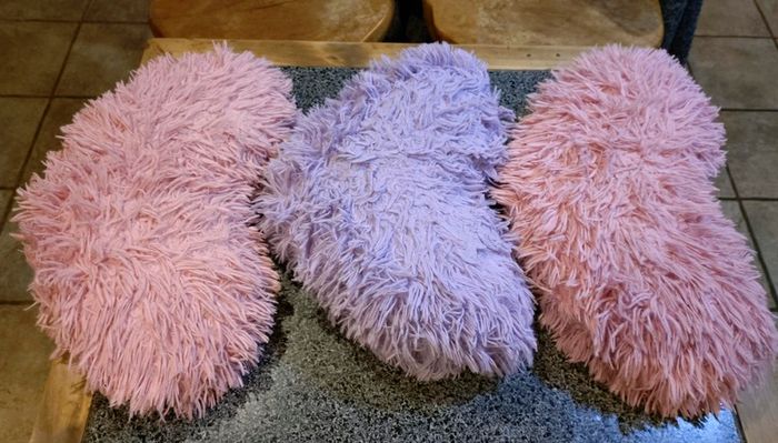 1 Purple & 2 Pink Fluffy Cushions (used).