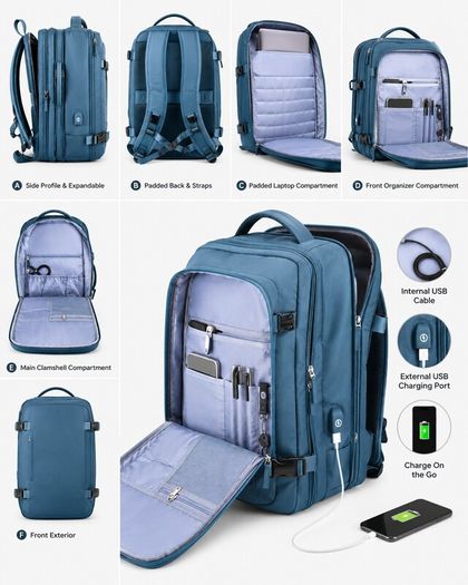 Brand New Large Travel / Cabin Backpack with Laptop Compartment & USB Charging Port