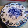 Vintage HANGING White and Blue Ceramic Plate w Cutouts & Flower Design Made in Portugal Image 7