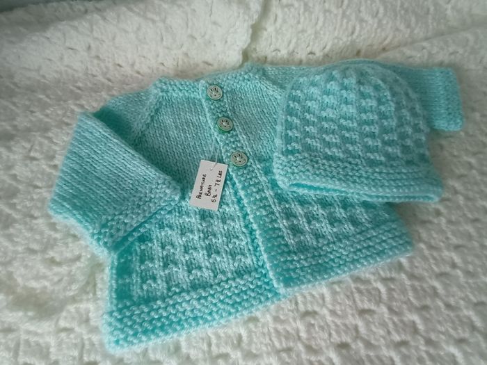 Hand Knit Premature Baby Cardigan & Hat Sets: 5-7 lbs