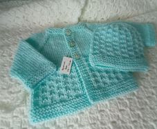 Hand Knit Premature Baby Cardigan & Hat Sets: 5-7 lbs