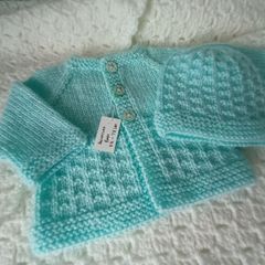 Hand Knit Premature Baby Cardigan & Hat Sets: 5-7 lbs