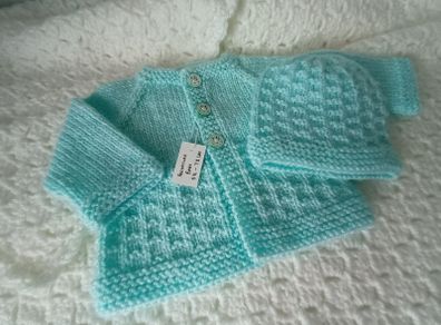 Hand Knit Premature Baby Cardigan & Hat Sets: 5-7 lbs
