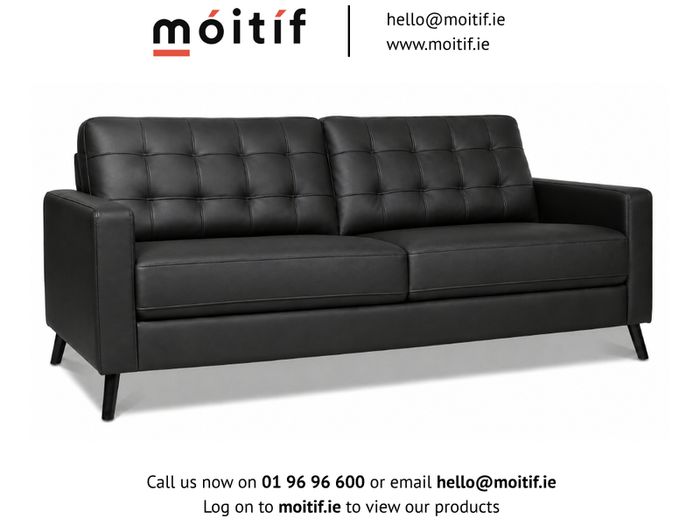Hard Wearing Eco-Leather Black 3-Seater Sofa with Button Cushions