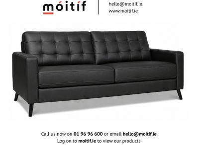 Hard Wearing Eco-Leather Black 3-Seater Sofa with Button Cushions
