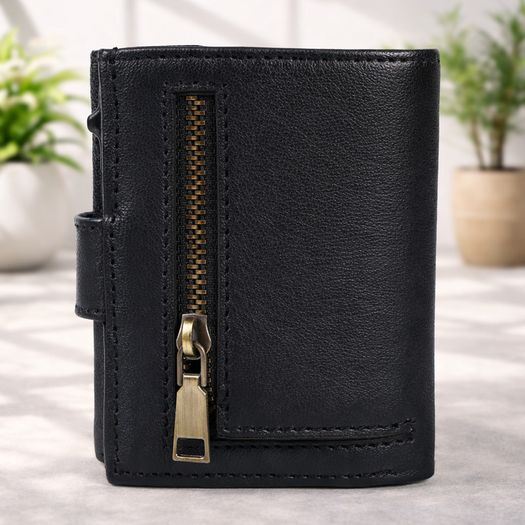 Genuine Leather Pop-Up Card Holder Wallet RFID Blocking Slim Credit Card Case