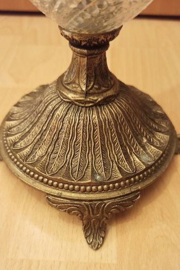 Tall  Brass Base & Cut Glass Column Table Lamp with decorative sphere  Height 48 cm